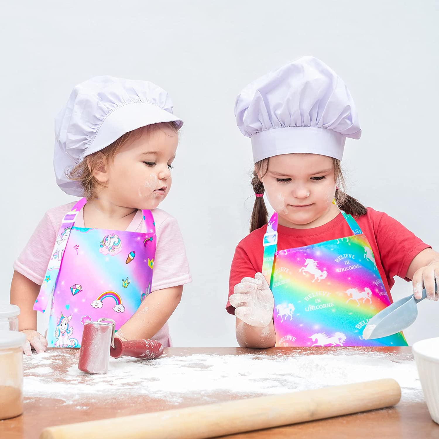 PASHOP 2 Pack Kids Apron Rainbow Unicorn Aprons for Girls Boys Toddler  Apron for Painting Cooking Baking 3-12 Years